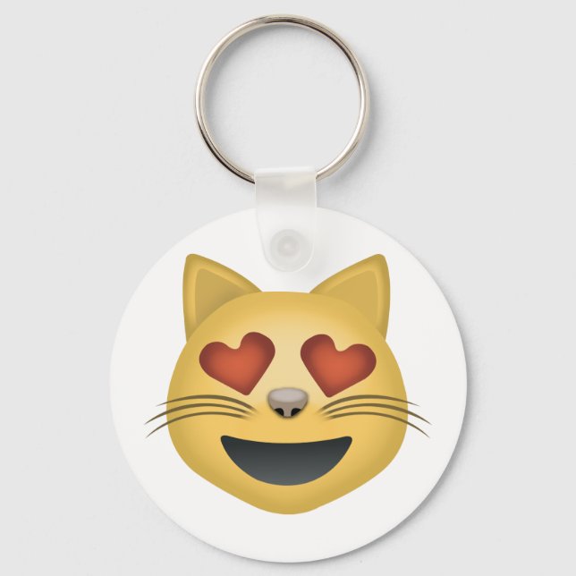 Smiling Cat Face With Heart Shaped Eyes Emoji Keychain (Front)
