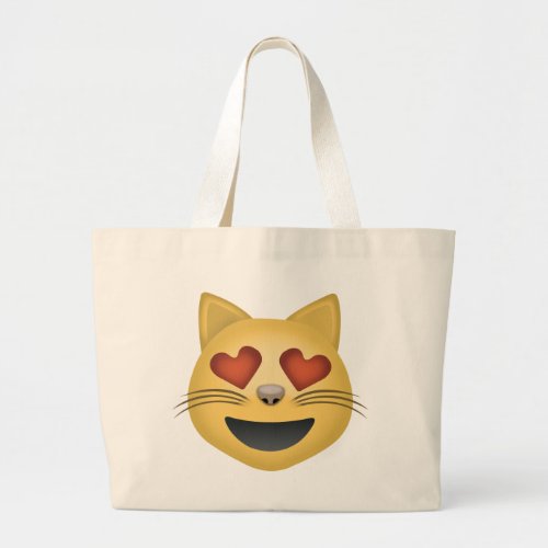 Smiling Cat Face With Heart Shaped Eyes Emoji Large Tote Bag