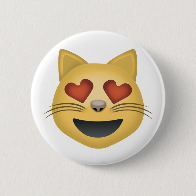 Smiling Cat Face With Heart Shaped Eyes Emoji Pinback Button (Front)