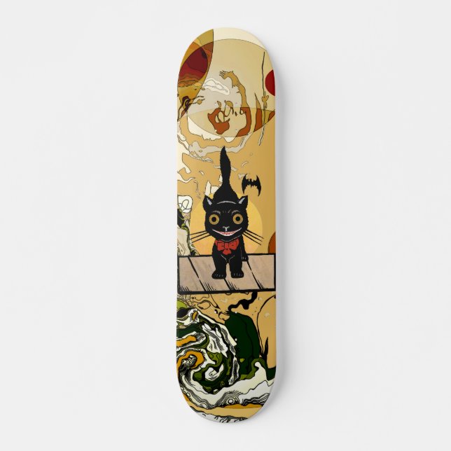 Smiling cat Halloween  skateboard deck (Front)