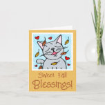 Smiling Cat In Autumn Leaves Fall Blessings Card