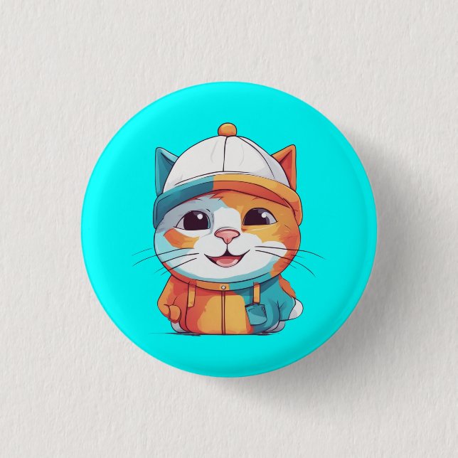 Smiling Cat Wearing Hat-78190 Button (Front)