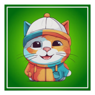Smiling Cat Wearing Hat-78190 Poster