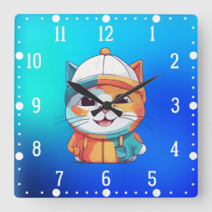Smiling Cat Wearing Hat-78190 Square Wall Clock