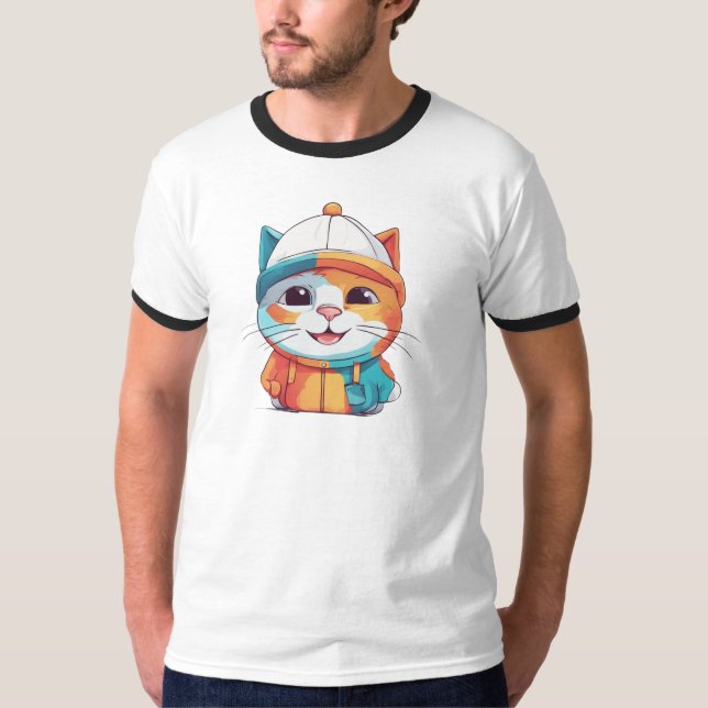 Smiling Cat Wearing Hat-78190 T-Shirt (Front)