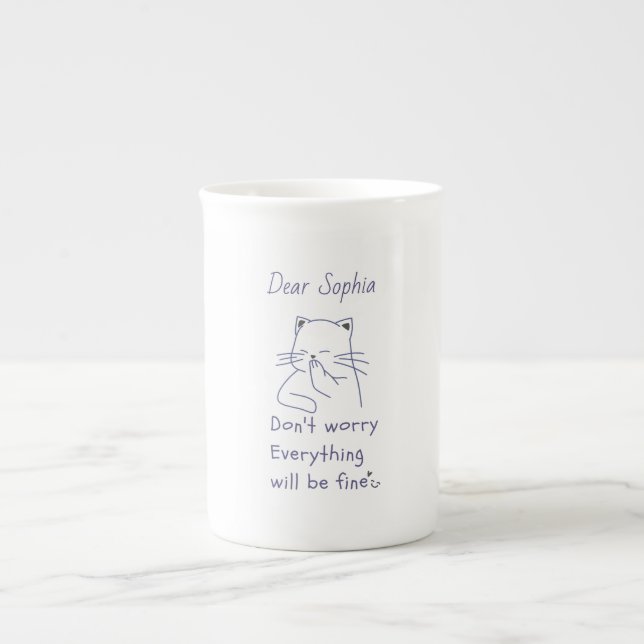 Smiling Cat with Message  Bone China Mug (Front)