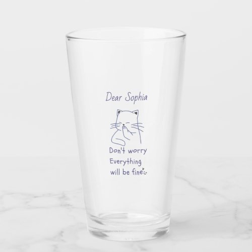Smiling Cat with Message Glass Cup