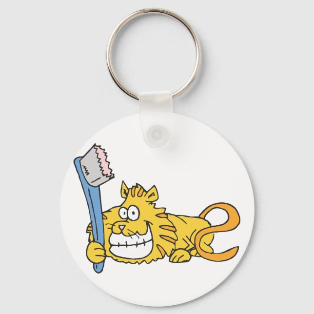 Smiling cat with toothbrush keychain (Front)