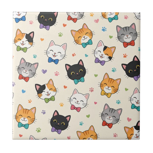 Smiling cats in bow ties ceramic tile (Front)