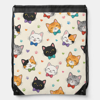 Smiling cats in bow ties drawstring bag