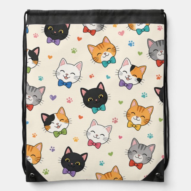 Smiling cats in bow ties drawstring bag (Front)