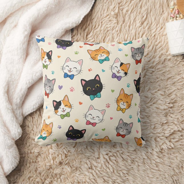 Smiling cats in bow ties throw pillow (Blanket)