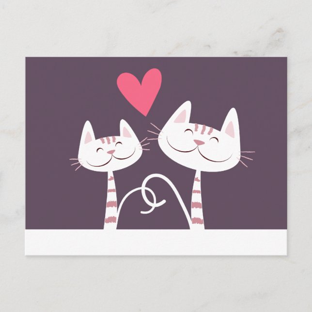 Smiling Cats in Love Purple Postcard (Front)
