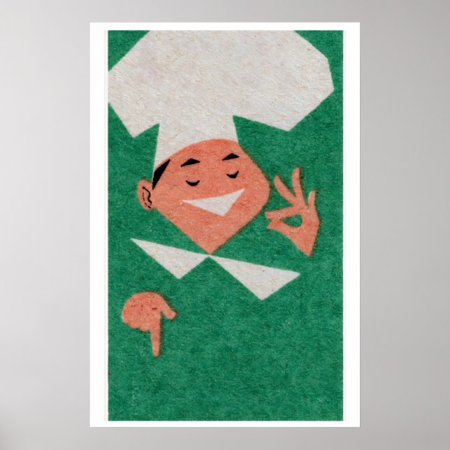 Smiling Chef Matchbox Art Print, Czechoslovakian Poster (Front)