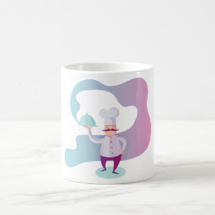 Smiling Chef with Mustache and Serving Tray  Coffee Mug