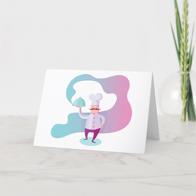 Smiling Chef with Mustache and Serving Tray  Letterpress Thank You Card (Creator Uploaded)