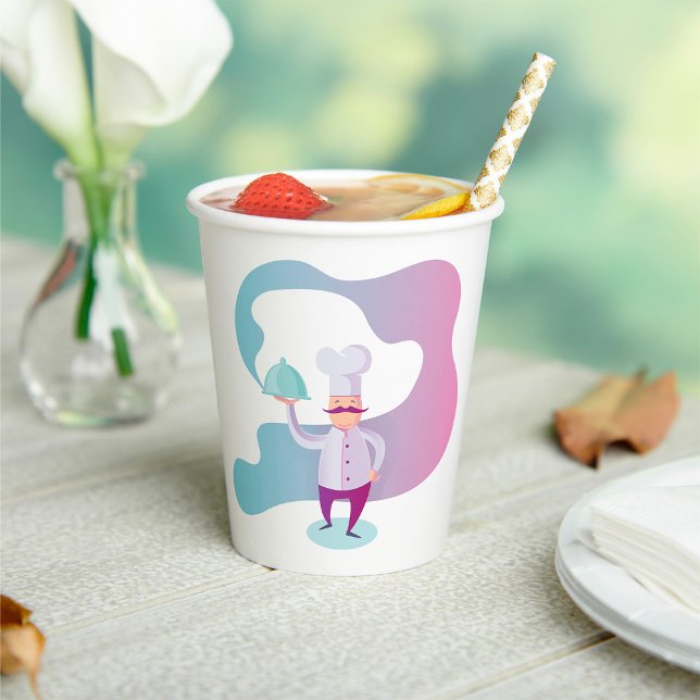 Smiling Chef with Mustache and Serving Tray  Paper Cups (Creator Uploaded)