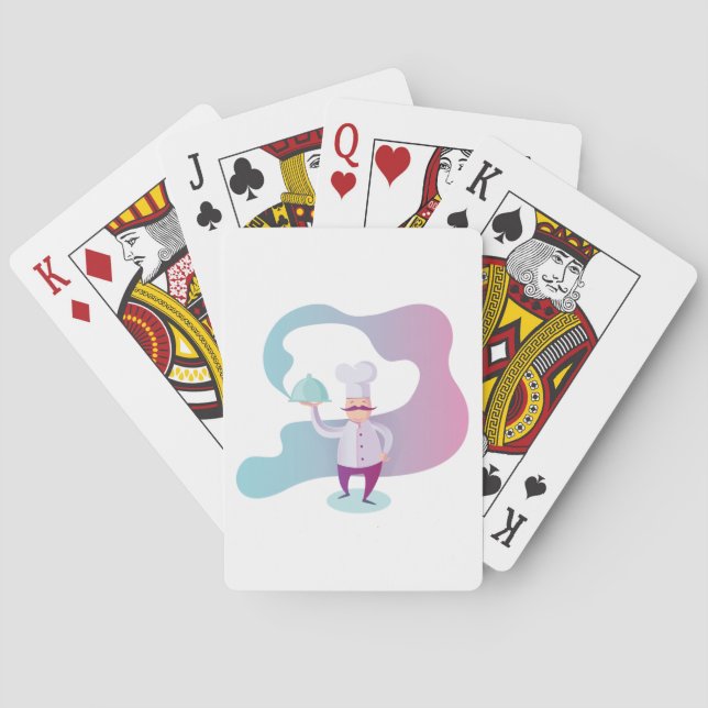 Smiling Chef with Mustache and Serving Tray  Poker Cards (Back)
