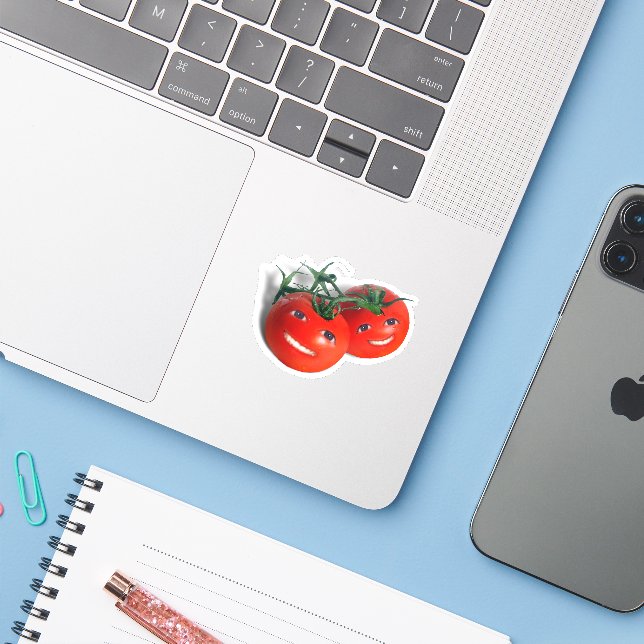 Smiling Cherry Tomatoes Sticker (Laptop w/ iPhone)