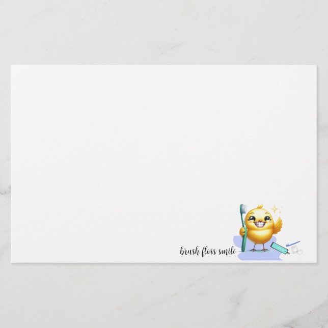 Smiling Chick with Dental Slogan Stationery (Front)