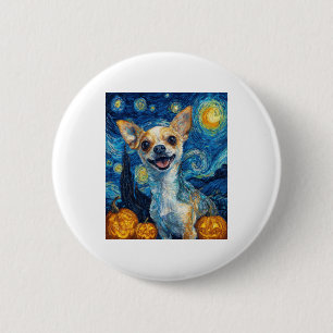 smiling chihuahua dog starry night by Van Gogh fin Button