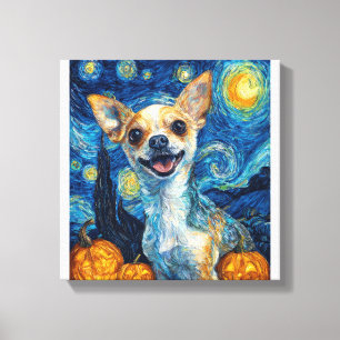 smiling chihuahua dog starry night by Van Gogh fin Canvas Print