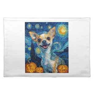 smiling chihuahua dog starry night by Van Gogh fin Cloth Placemat
