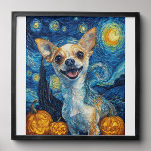 smiling chihuahua dog starry night by Van Gogh fin Peel And Stick Photo Tile