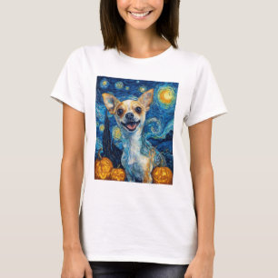smiling chihuahua dog starry night by Van Gogh fin T-Shirt