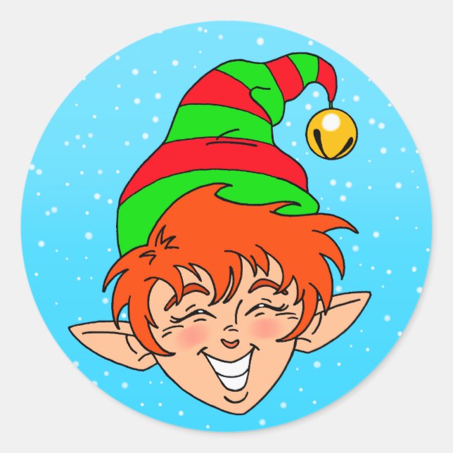 Smiling Christmas Elf Classic Round Sticker (Front)