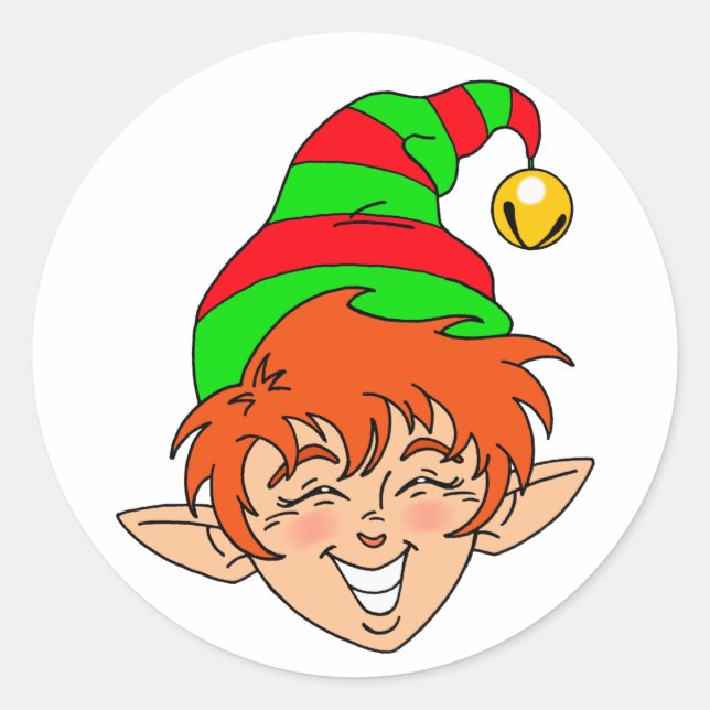 Smiling Christmas Elf Classic Round Sticker (Front)
