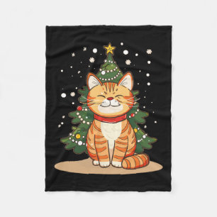 Smiling Christmas Morning Cat For Festive Season Fleece Blanket