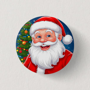 Smiling Christmas Santa Claus in Red Hat Button