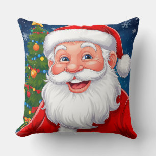 Smiling Christmas Santa Claus in Red Hat Throw Pillow