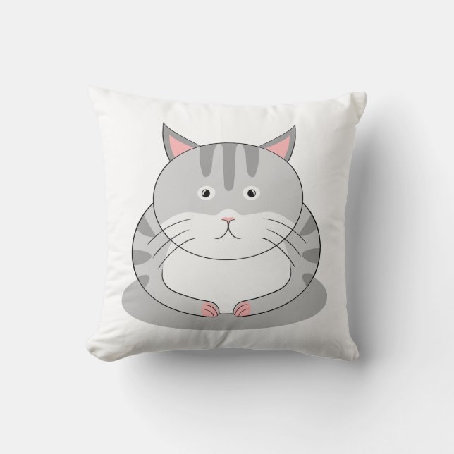 Smiling Chubby Cat Default With Patter on Back Throw Pillow (Front)