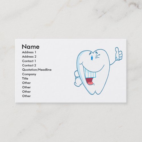 Smiling Clean Tooth Cartoon Character Thumbs Up.ai Business Card Template