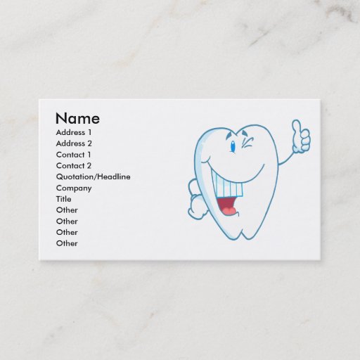 Customizable Smiling Clean Tooth Cartoon Character Thumbs Up.ai Business Card Template