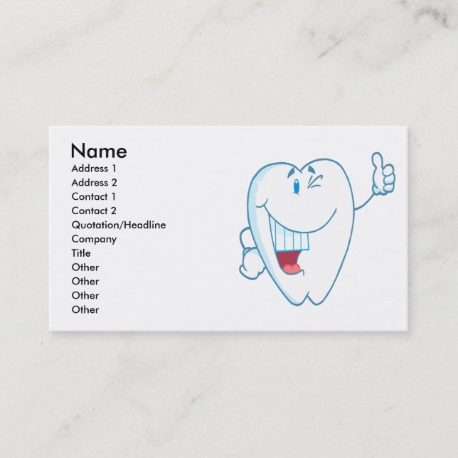 Smiling Clean Tooth Cartoon Character Thumbs Up.ai Business Card (Front)
