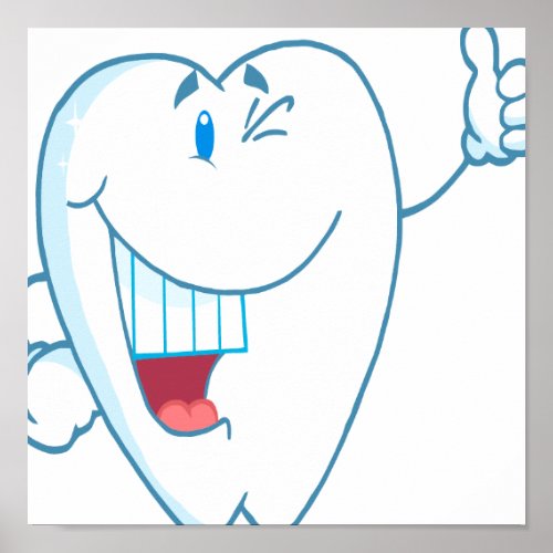 Smiling Clean Tooth Cartoon Character Thumbs Upai Poster