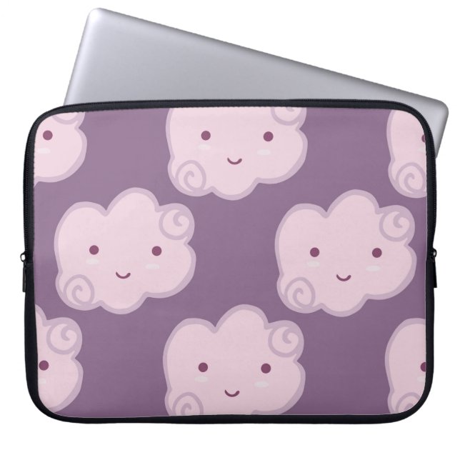 Smiling cloud sky seamless pattern on lilac backgr laptop sleeve (Front)