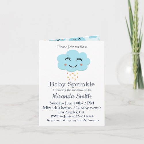 Smiling cloud with raindrops sprinkle baby shower  invitation