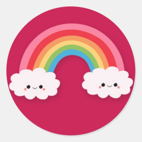 Smiling Clouds and Rainbow Classic Round Sticker