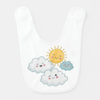 Smiling Clouds and Sun Kids Design Baby Bib