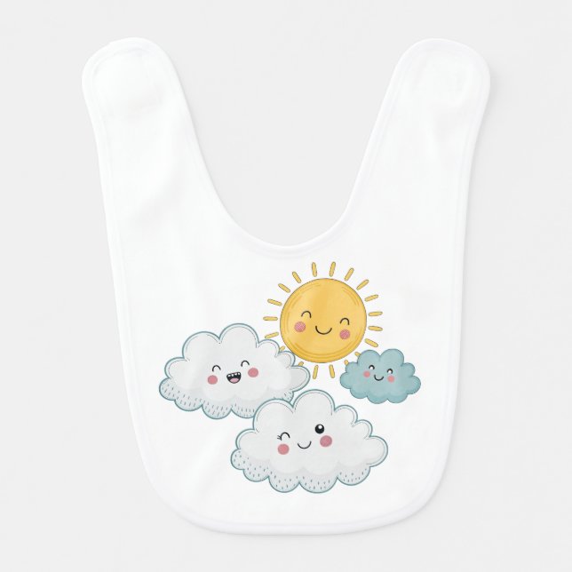 Smiling Clouds and Sun Kids Design Baby Bib (Front)