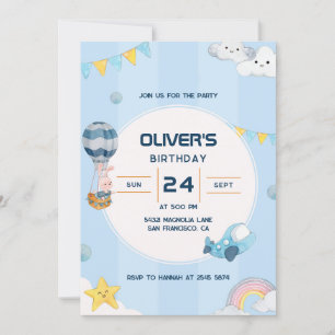 Smiling Clouds Rainbow Birthday Invitation