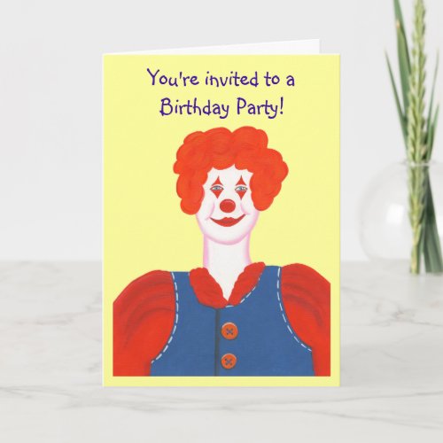 Smiling Clown Red Hair Painting Birthday Party Invitation