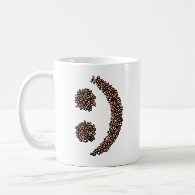 Smiling Coffee Bean Emoji Face Texter Coffee Mug (Left)