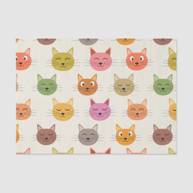 Smiling Colorful Happy Cats pattern    Tissue Paper (Front)
