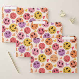 Smiling Colorful Happy faces Pattern with hearts File Folder