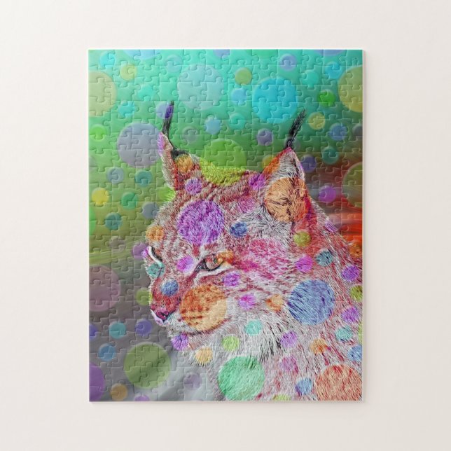 Smiling, colorful lynx - abstract jigsaw puzzle (Vertical)